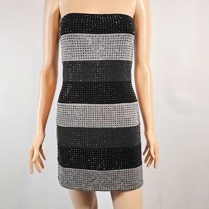 Bebe Tonal Grey Studded Strapless Tube Dress Mini Strapless Bodycon-MED